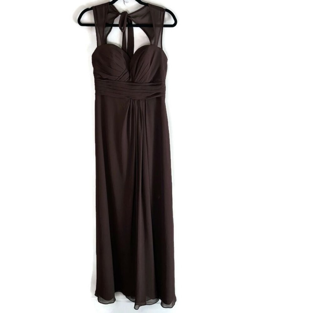 Bill Levkoff Womens Chocolate Brown Halter Bridesmaid Dress Formal Gown Size 8